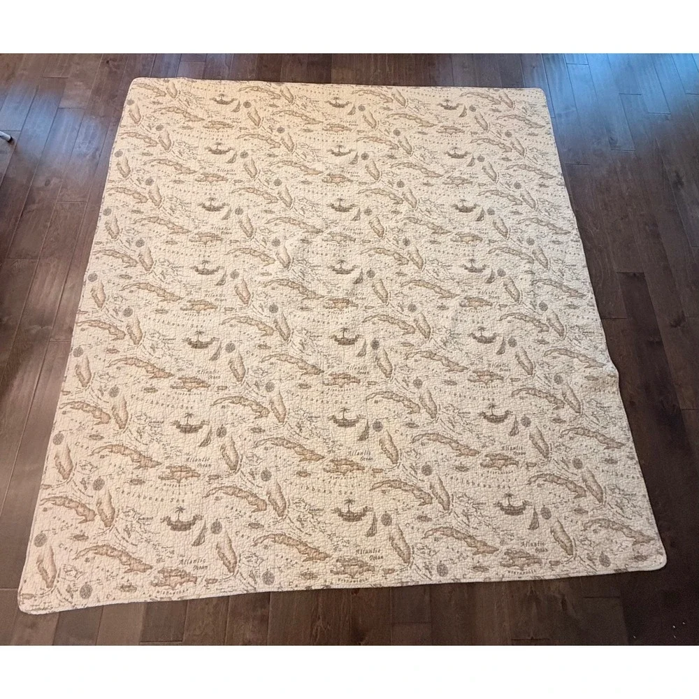 Tommy Bahama Home Caribbean Map Quilt Shams Set Tan Coastal Nautical 3pc Full